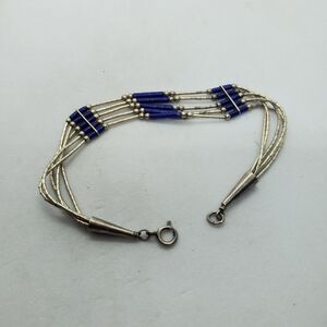 7" Sterling Liquid Silver Bracelet with Blue Beads 925
